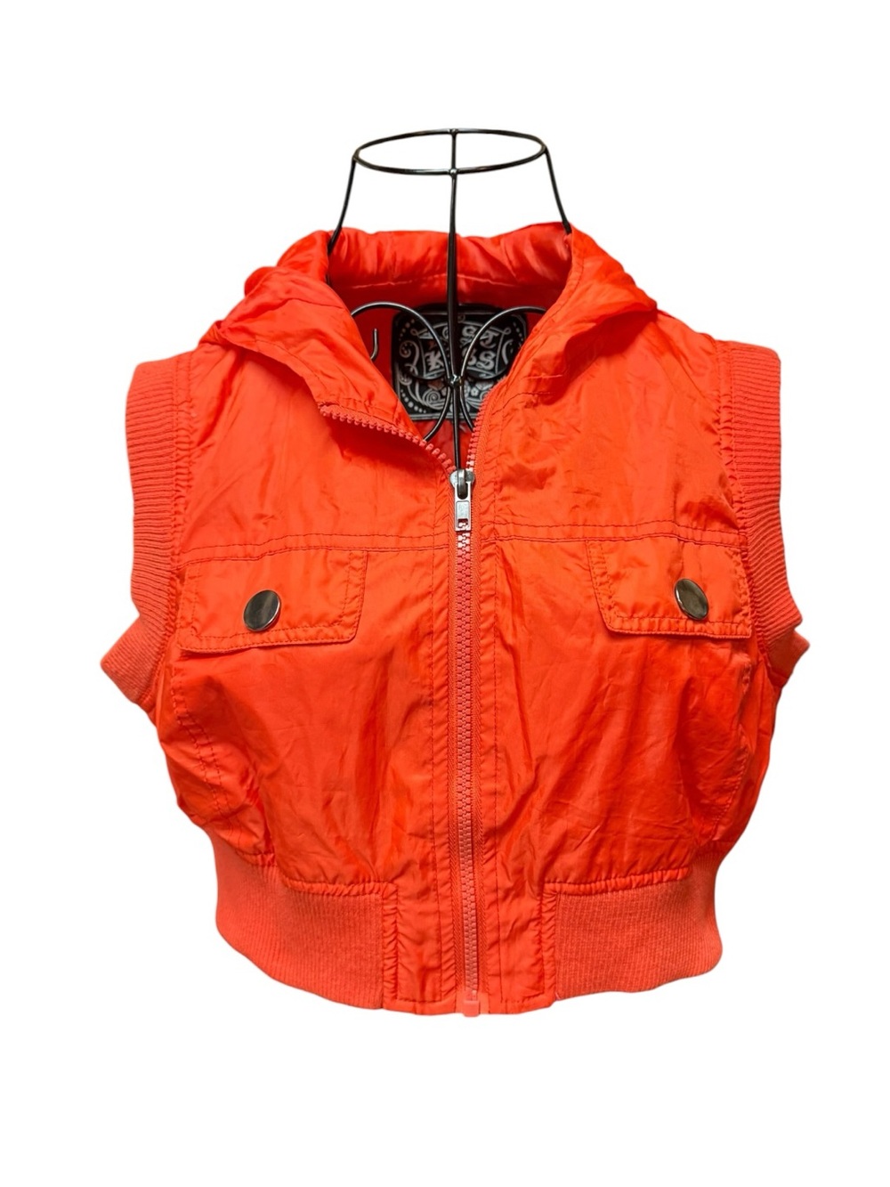 last kiss Bold Orange Quilted Cropped Jacket Small